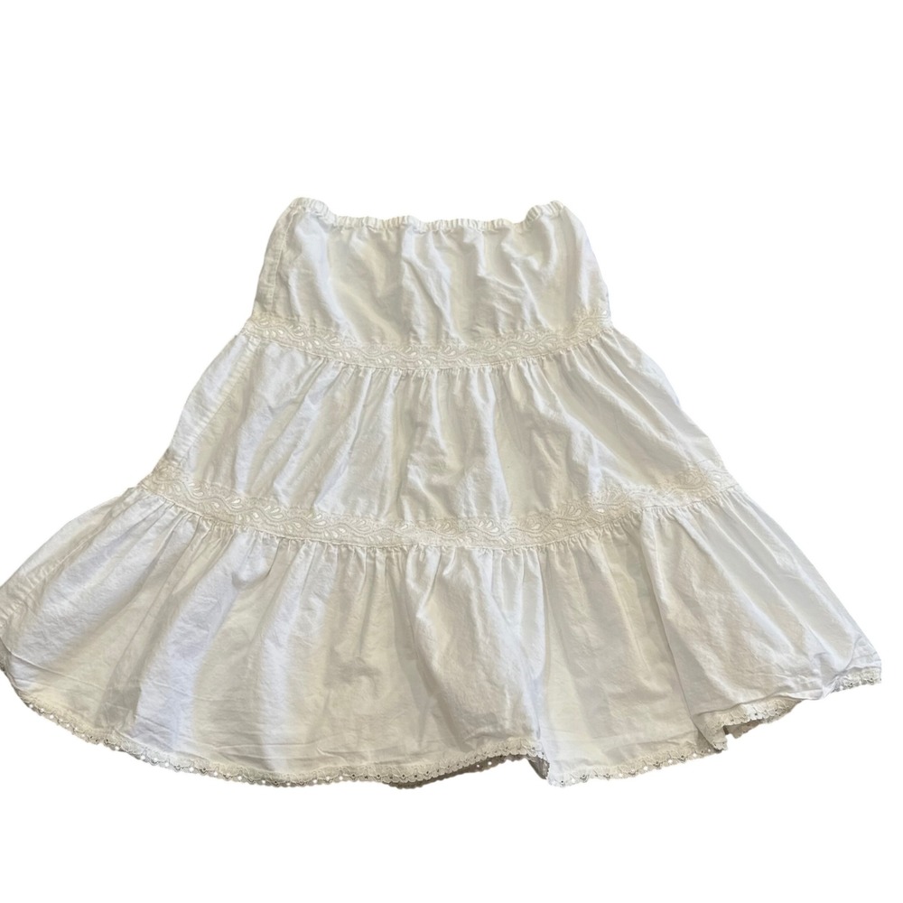 Faded Glory White Tiered Lace Trim Mini Skirt Girls S 6/6X Cottagecore Boho